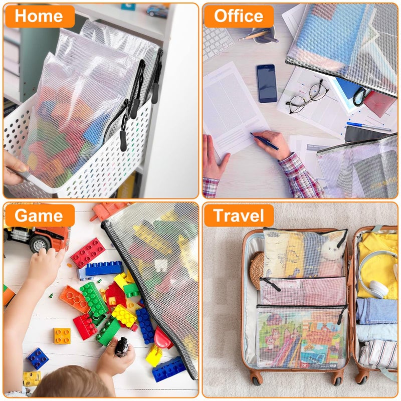 YOPCDJ 20pcs Plastic Mesh Zipper Pouch Bags, A3 17x12 Inches Extra Large Mesh Bags, Reusable Zipper Pouches for Classroom Office Supplies Organizing, Puzzles & Games, Board Game Organization - Image 4