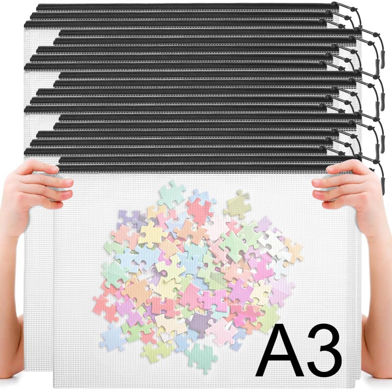 YOPCDJ 20pcs Plastic Mesh Zipper Pouch Bags, A3 17x12 Inches Extra Large Mesh Bags, Reusable Zipper Pouches for Classroom Office Supplies Organizing, Puzzles & Games, Board Game Organization - Image 1