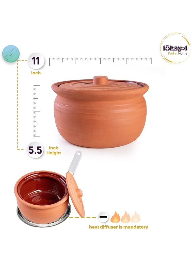 لوكسيول قدر طهي طيني من لوكس يول – صناعة يدوية تركية من طين طبيعي 100٪ – صديق للبيئة وآمن للفرن والميكروويف وغسالة الصحون – متوفر بألوان طبيعي، أزرق، بني، أسود، أخضر، تركواز – بأربعة مقاسات: طول 9 سم بقطر 20، طول 12 بقطر 24، طول 14 بقطر 27، طول 16 بقطر 31 سم – مثالي للطهي الصحي والمتوازن: حساء، يخنة، طاجن، أطباق جانبية ومقبلات – يحافظ على نكهة وحرارة الطعام – مقاوم للتشقق والصدمات – خالٍ من المواد الكيميائية و BPA – مادة طينية صحية، تدعم نمط الحياة المستدام – تصميم أنيق يناسب المطابخ العصرية أو التقليدية – هدية فاخرة لحفلات الزفاف أو دبيج المنزل أو لمحبي الطهي – ماركة لوكس يول مصنوعة بحرفية عالية وطابع تراثي تركي – قدر يتمتع بمتانة تدوم وجمال ألوان طبيعية - Image 2