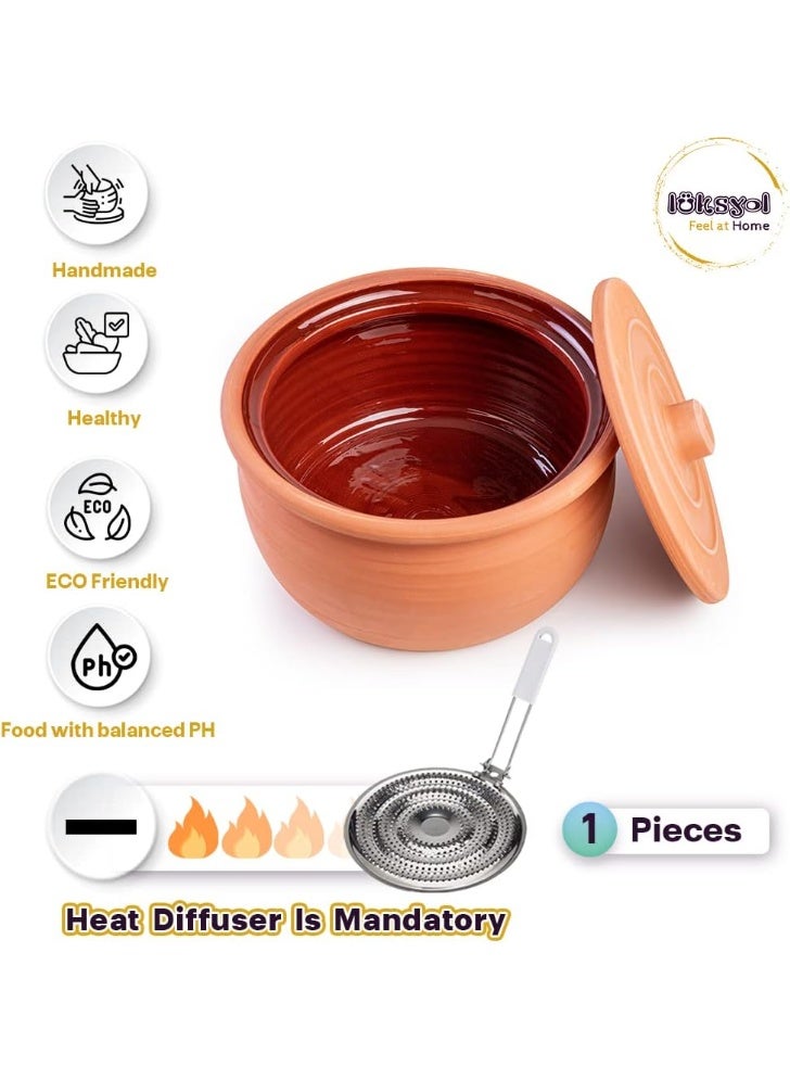 لوكسيول قدر طهي طيني من لوكس يول – صناعة يدوية تركية من طين طبيعي 100٪ – صديق للبيئة وآمن للفرن والميكروويف وغسالة الصحون – متوفر بألوان طبيعي، أزرق، بني، أسود، أخضر، تركواز – بأربعة مقاسات: طول 9 سم بقطر 20، طول 12 بقطر 24، طول 14 بقطر 27، طول 16 بقطر 31 سم – مثالي للطهي الصحي والمتوازن: حساء، يخنة، طاجن، أطباق جانبية ومقبلات – يحافظ على نكهة وحرارة الطعام – مقاوم للتشقق والصدمات – خالٍ من المواد الكيميائية و BPA – مادة طينية صحية، تدعم نمط الحياة المستدام – تصميم أنيق يناسب المطابخ العصرية أو التقليدية – هدية فاخرة لحفلات الزفاف أو دبيج المنزل أو لمحبي الطهي – ماركة لوكس يول مصنوعة بحرفية عالية وطابع تراثي تركي – قدر يتمتع بمتانة تدوم وجمال ألوان طبيعية - Image 3