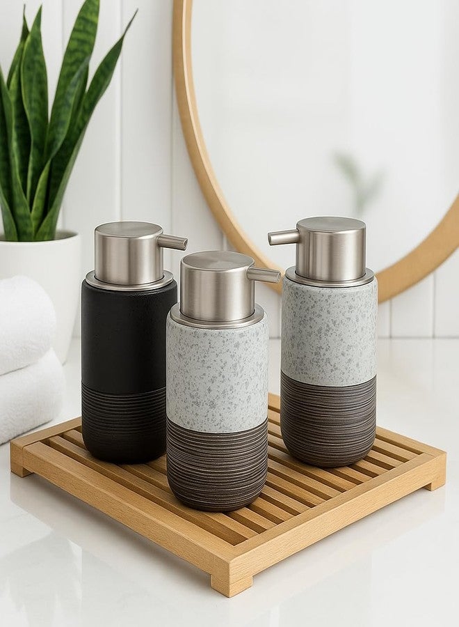 Whizzo Premium Ceramic Soap Dispenser for Bathroom & Kitchen | Elegant Matte Black with Textured Base | Refillable Lotion Dispenser for Liquid Soap, Shampoo & Handwash (350ML, LD-311-Black) - Image 4