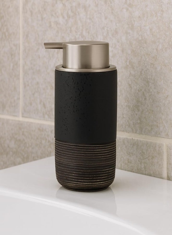 Whizzo Premium Ceramic Soap Dispenser for Bathroom & Kitchen | Elegant Matte Black with Textured Base | Refillable Lotion Dispenser for Liquid Soap, Shampoo & Handwash (350ML, LD-311-Black) - Image 2