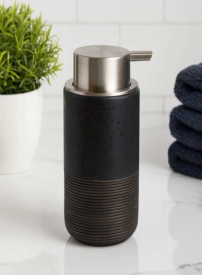 Whizzo Premium Ceramic Soap Dispenser for Bathroom & Kitchen | Elegant Matte Black with Textured Base | Refillable Lotion Dispenser for Liquid Soap, Shampoo & Handwash (350ML, LD-311-Black) - Image 1