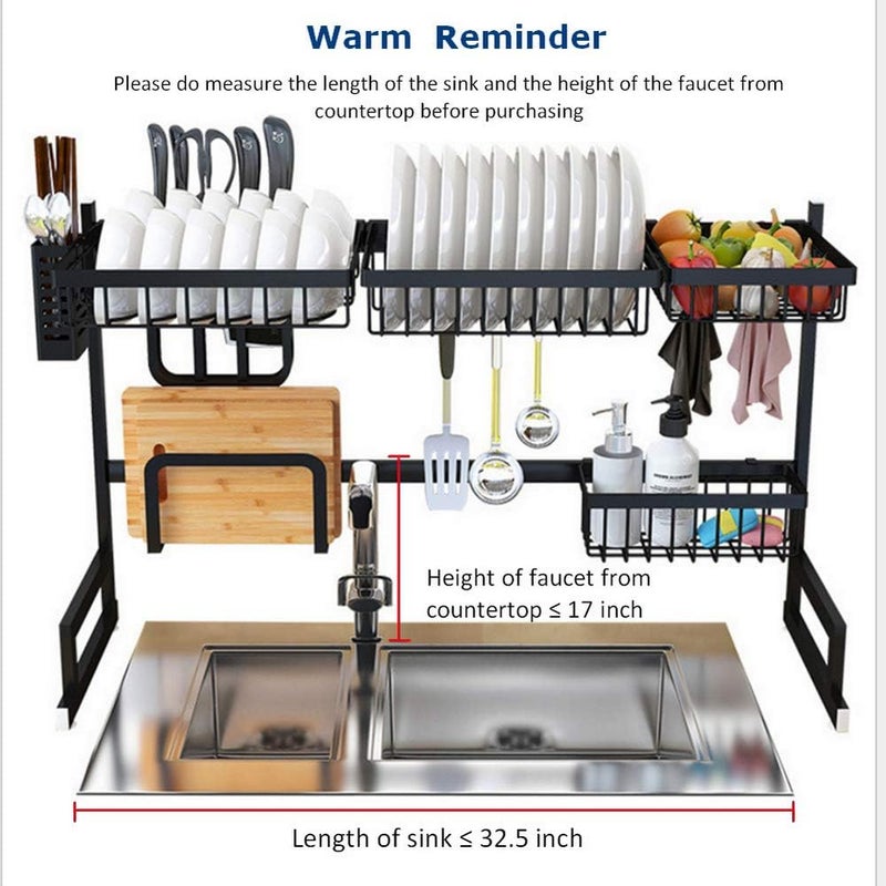 SHOWAY Over The Sink Dish Drying Rack With Drain Board, Kitchen Supplies Storage Shelf Drain Rack Counter Organizer, Dish Rack and Drainboard Set, Utensils Cutlery Holder Stainless Steel Display Stand - Image 5