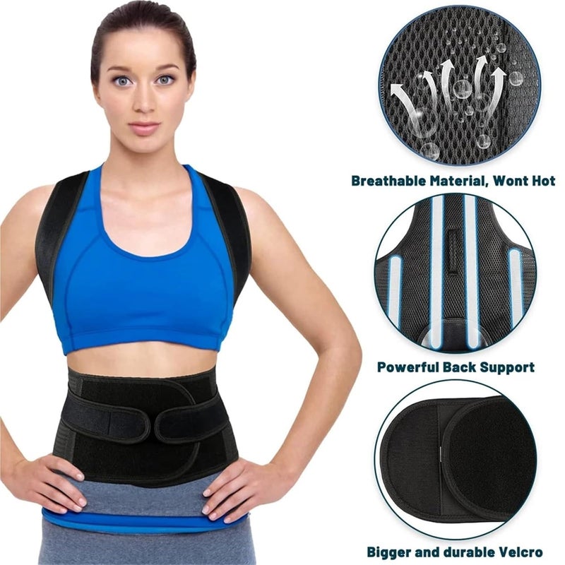 Brace for Women & Men, Adjustable Back Support Straightener for Upper Back Pain Relief(Black,M-Belly 80-95cm) - Image 5
