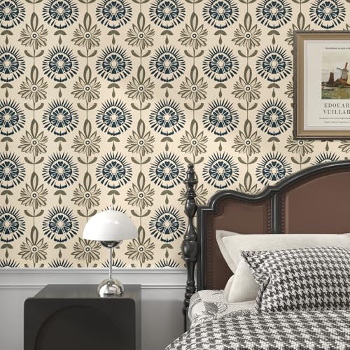 BOKEBEVE Beige Boho Wallpaper Peel and Stick Floral Contact Paper Symmetry Removable Self Adhesive for Walls Backsplash Shelf Liner Cabinet 17.5 x 118In - Image 3