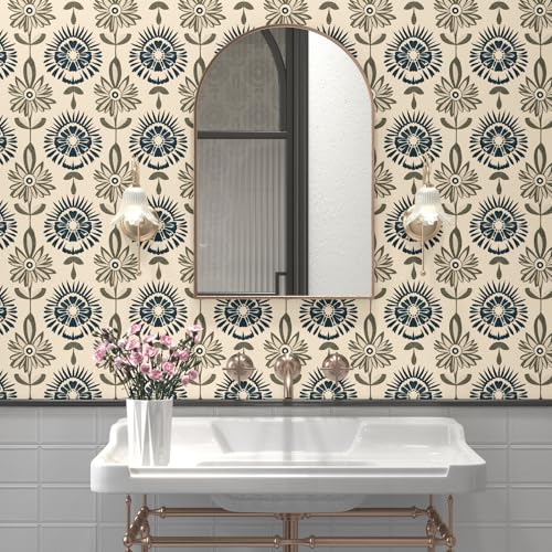 BOKEBEVE Beige Boho Wallpaper Peel and Stick Floral Contact Paper Symmetry Removable Self Adhesive for Walls Backsplash Shelf Liner Cabinet 17.5 x 118In - Image 4
