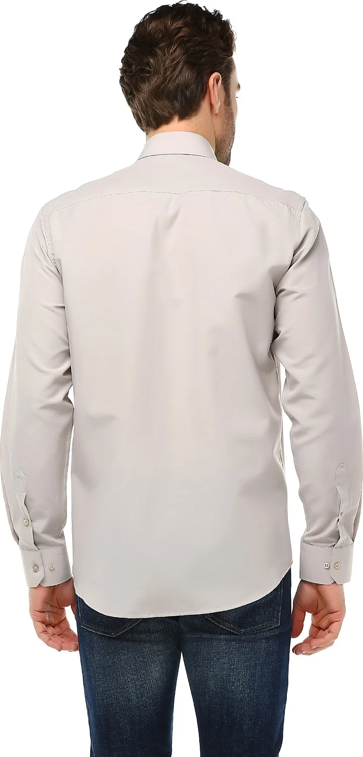 فاريتا Men's Beige Tan Classic Cut Straight Pocket Long Sleeve Shirt