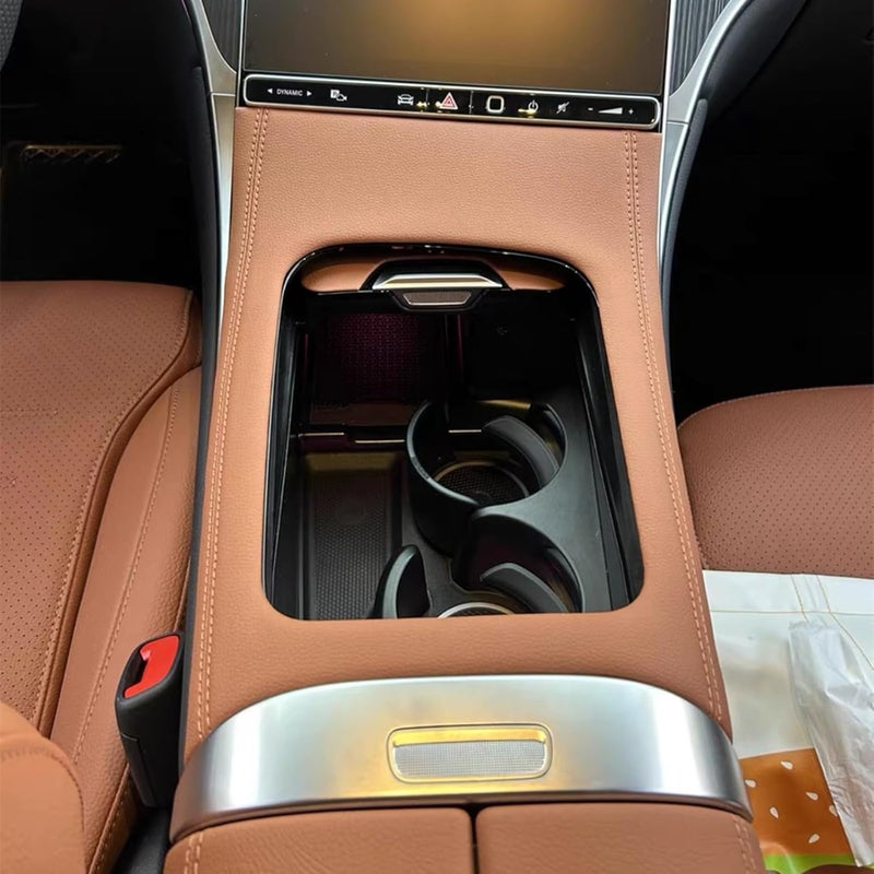 CYAuto Center Console Gear Shift Storage Panel Cover for Mercedes-Benz C-Class W206 S206 2022-2025 CLE C236 (Brown Leather) - Image 2