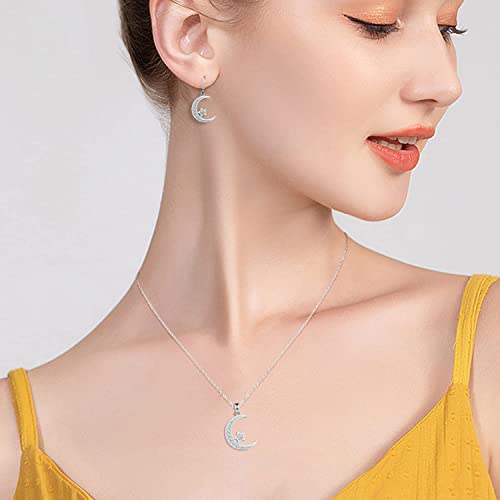 GemsChest Sterling Silver Round Cubic Zirconia Crescent Moon & Star Dangle Earrings Star Jewelry for Women Mom - Image 2
