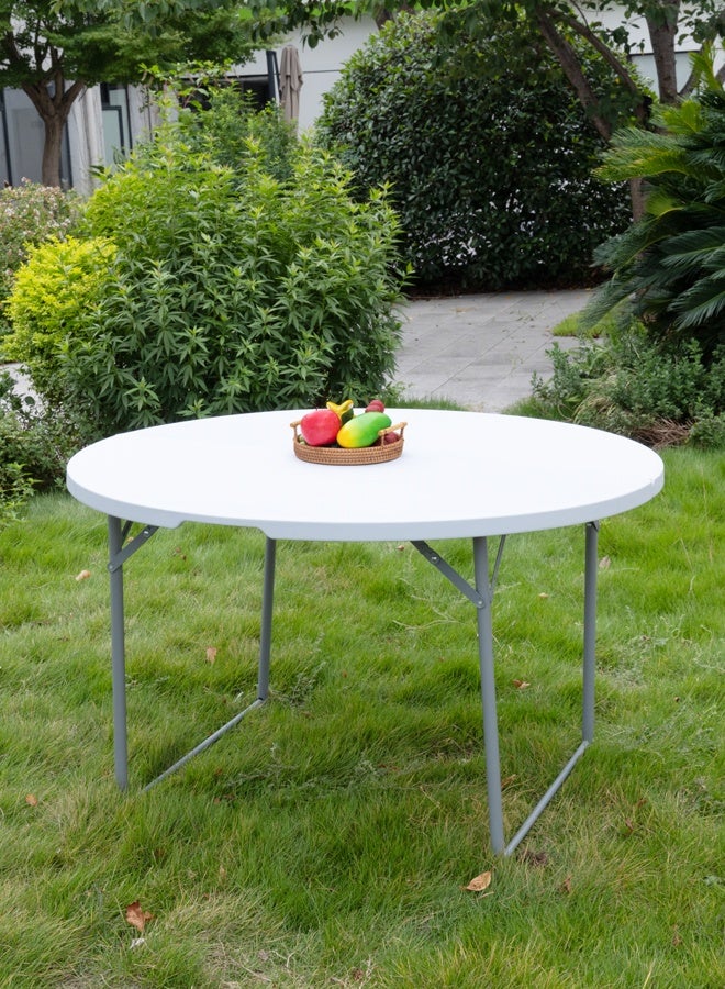 لوازم طاولة نزهة بلاستيكية دائرية قابلة للطي 120×120×74 سم - أبيض - خفيفة الوزن، تطوى من المنتصف، مع مقبض حمل وأقدام مانعة للانزلاق - مثالية للفعاليات الخارجية، التخييم، الرحلات، الحفلات والشواء - Image 1