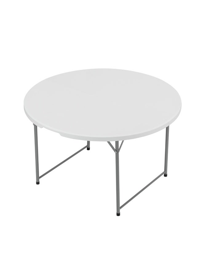 لوازم طاولة نزهة بلاستيكية دائرية قابلة للطي 120×120×74 سم - أبيض - خفيفة الوزن، تطوى من المنتصف، مع مقبض حمل وأقدام مانعة للانزلاق - مثالية للفعاليات الخارجية، التخييم، الرحلات، الحفلات والشواء - Image 3