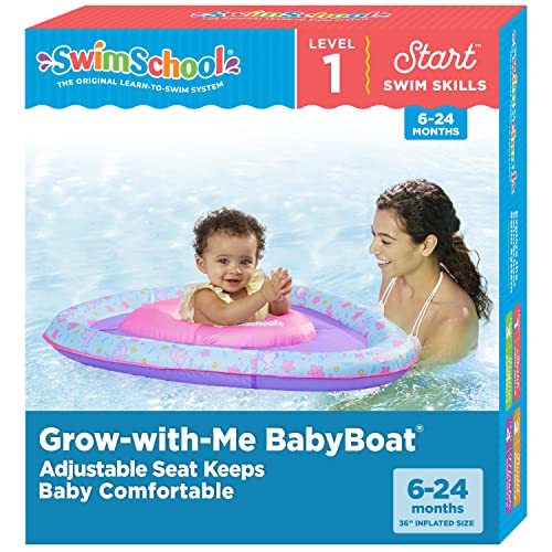 SwimSchool Lil’ Narwal Baby Pool Float - 6-24 Months - Infant Swim Float with Splash & Play Activity Center and Safety Seat - Pink - Image 1
