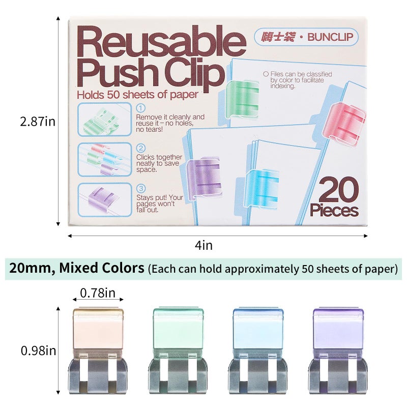 BUNCLIP Push Paper Clips & Binder Clips, 40 Pack Medium Reusable Heavy Duty Clamps, No Damage No Marks, 50 Sheet Capacity for Office, School, Home Organization (40 Pieces) - Image 2