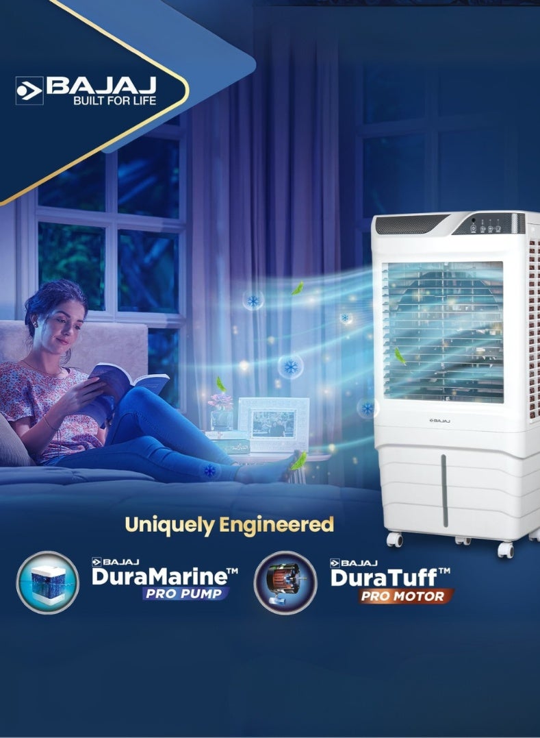 Bajaj Shield Series Elevate 90 Litres Digi Air Cooler – Digital Control Panel, Remote Operated Desert Cooler with Honeycomb Pads, Ice Chamber, Inverter Compatible, Energy Efficient Cooling for Large Spaces 480160 WHITE - Image 1