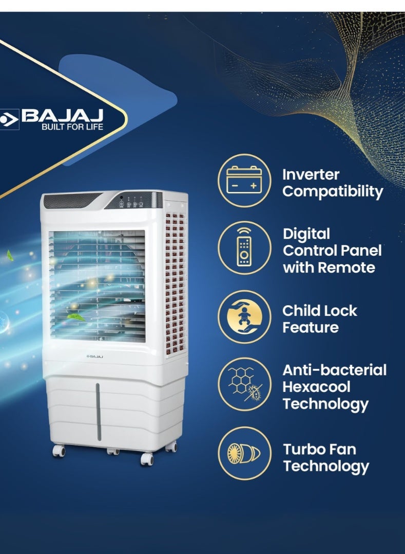 Bajaj Shield Series Elevate 90 Litres Digi Air Cooler – Digital Control Panel, Remote Operated Desert Cooler with Honeycomb Pads, Ice Chamber, Inverter Compatible, Energy Efficient Cooling for Large Spaces 480160 WHITE - Image 3