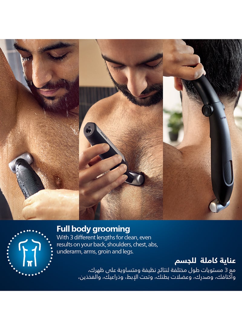 Philips Bodygroom BG5021/15,Showerproof Groin & Body Trimmer,Body Shaver, 3-Length Combs,60min Cordless, Skin Protection, Back Reach Attachment Black/Grey - Image 4