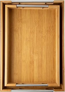 Comfify Modern Bamboo Serving Trays with Handle Ã¢â‚¬â€œ Set of 2 Wooden Trays that Nest Ã¢â‚¬â€œ Large and Small Tray - Image 1