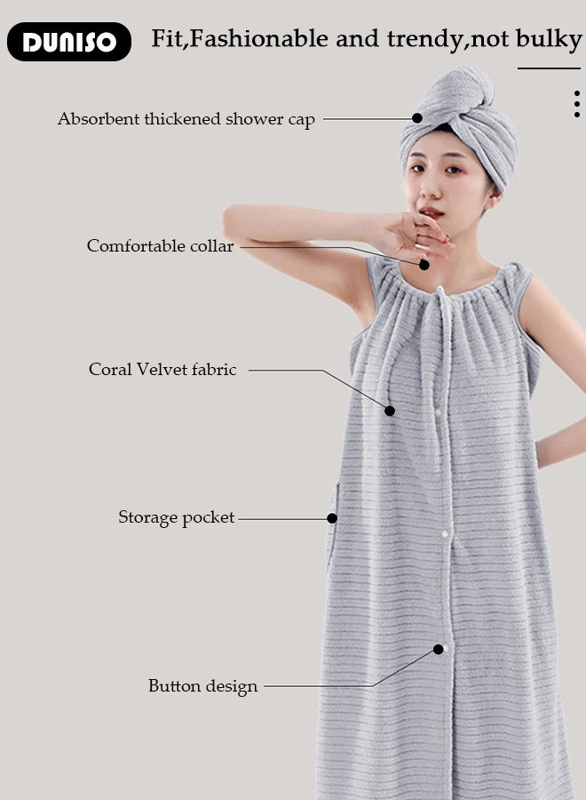 DUNISO طقم منشفة استحمام و منشفة تجفيف الشعر 2 قطعة، منشفة قابلة للتعديل بمرونة فائقة وامتصاص عالي، منشفة شعر من الألياف الدقيقة ناعمة من الفليس كورال سريعة الجفاف للنساء والفتيات - Image 4