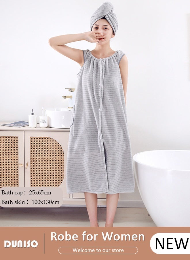 DUNISO طقم منشفة استحمام و منشفة تجفيف الشعر 2 قطعة، منشفة قابلة للتعديل بمرونة فائقة وامتصاص عالي، منشفة شعر من الألياف الدقيقة ناعمة من الفليس كورال سريعة الجفاف للنساء والفتيات - Image 1