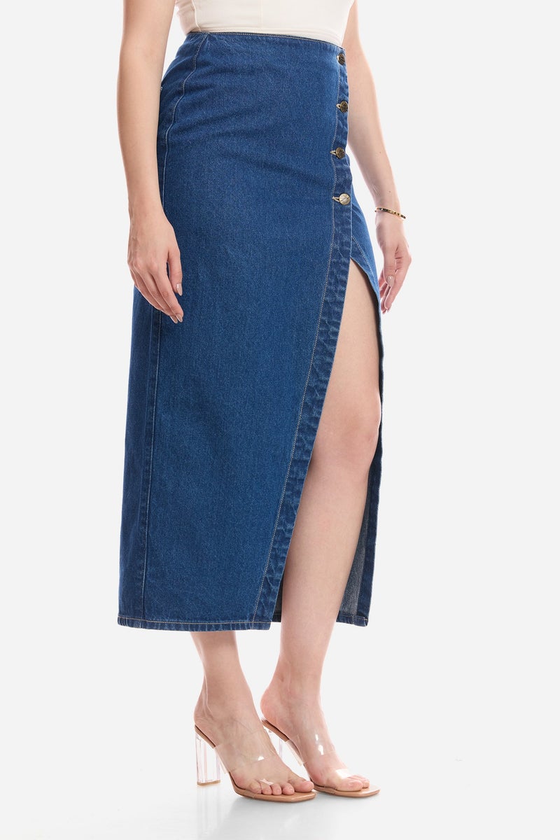 Virgio Solid Cotton Wrap Denim Skirt for Women - Image 3