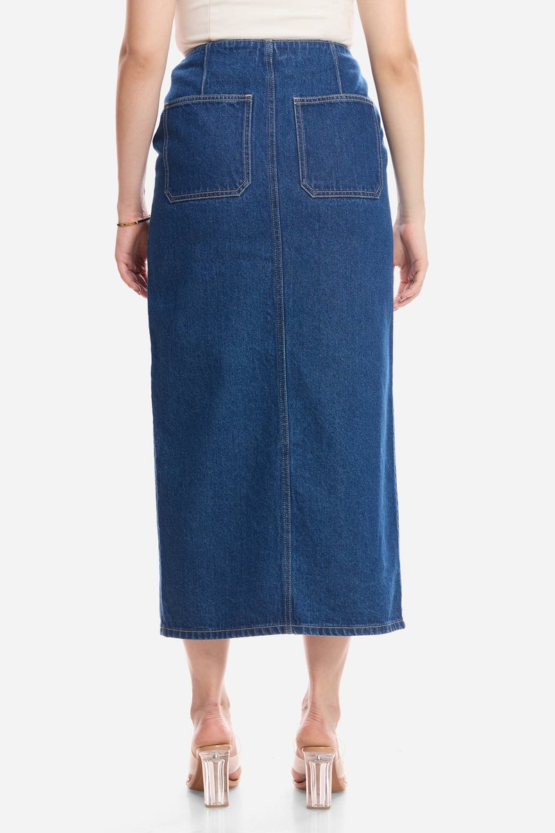 Virgio Solid Cotton Wrap Denim Skirt for Women - Image 5