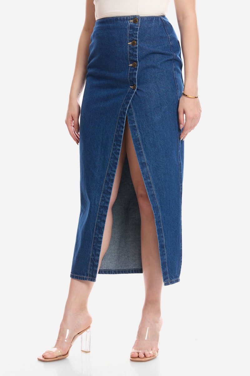 Virgio Solid Cotton Wrap Denim Skirt for Women - Image 4