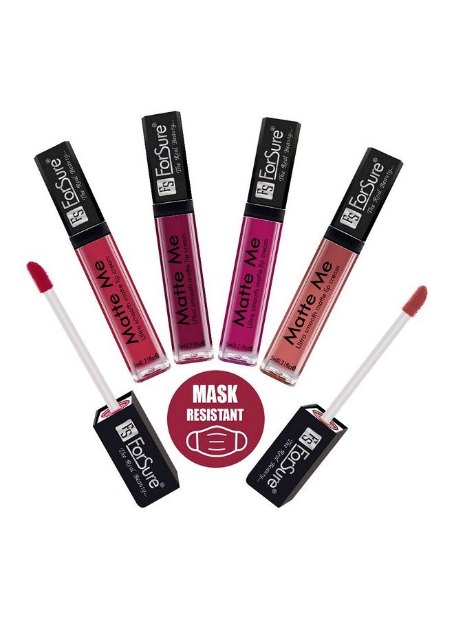 FORSURE Matte Me Liquid Lipstick Non Transferable Combo (Rich Pink Royal Maroon Magenta Nude Pack Of 4) - Image 2