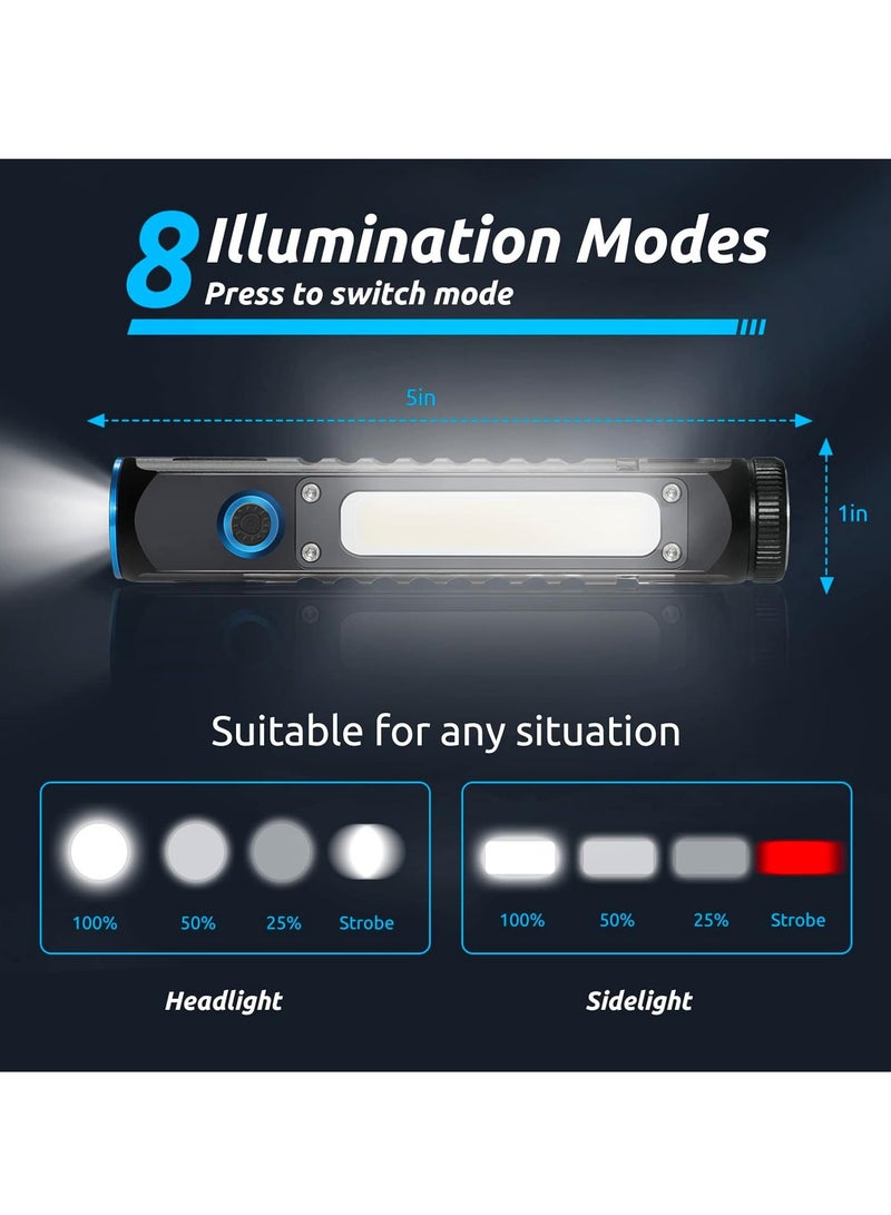 Rechargeable Magnetic LED Flashlight, 500lm Super Bright LED Tactical Flashlight With COB Sidelight, Waterproof Camping Torch With Eight Modes For Outdoor, (1pc) - Image 2