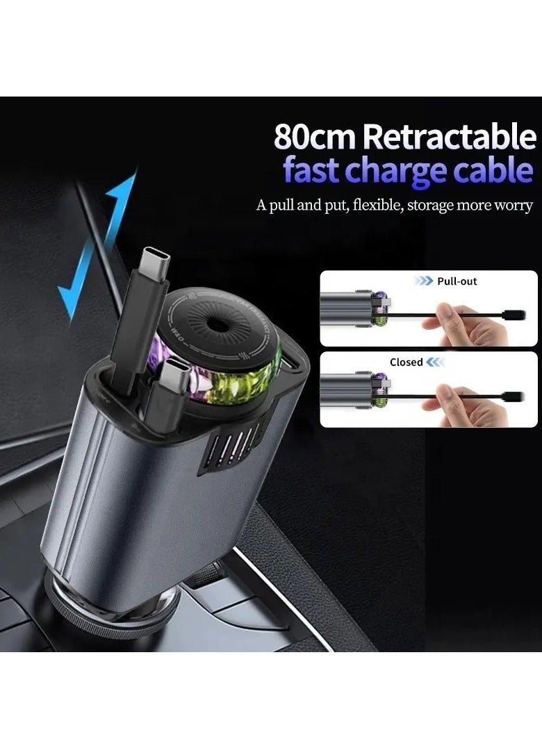 DUSALA 120W A5 in 1 Retractable Car Charger with Starlight & Air Freshener – PD 30W Fast Charger for iPhone 16/15/14/13/12/11, Android – 5-in-1 USB C Car Adapter, QC3.0, Fireproof PC, Quick Charge - Image 5