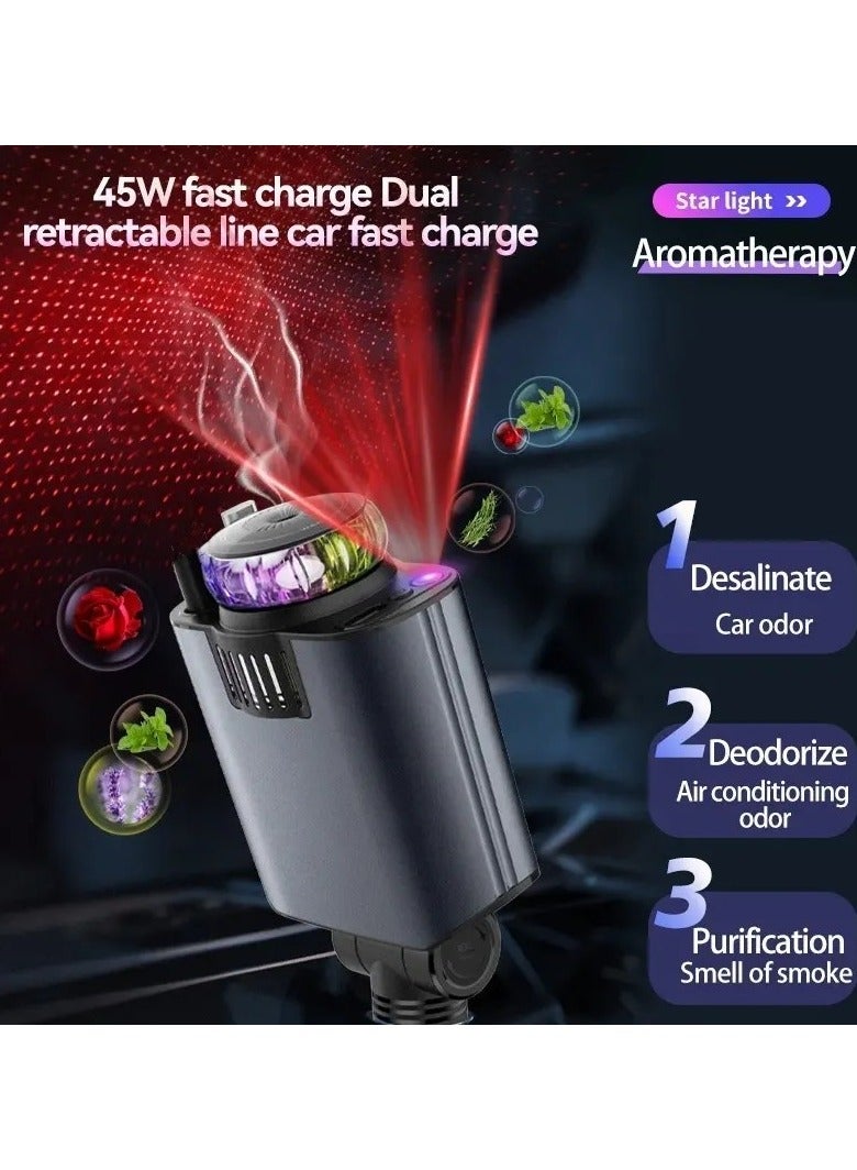 DUSALA 120W A5 in 1 Retractable Car Charger with Starlight & Air Freshener – PD 30W Fast Charger for iPhone 16/15/14/13/12/11, Android – 5-in-1 USB C Car Adapter, QC3.0, Fireproof PC, Quick Charge - Image 4