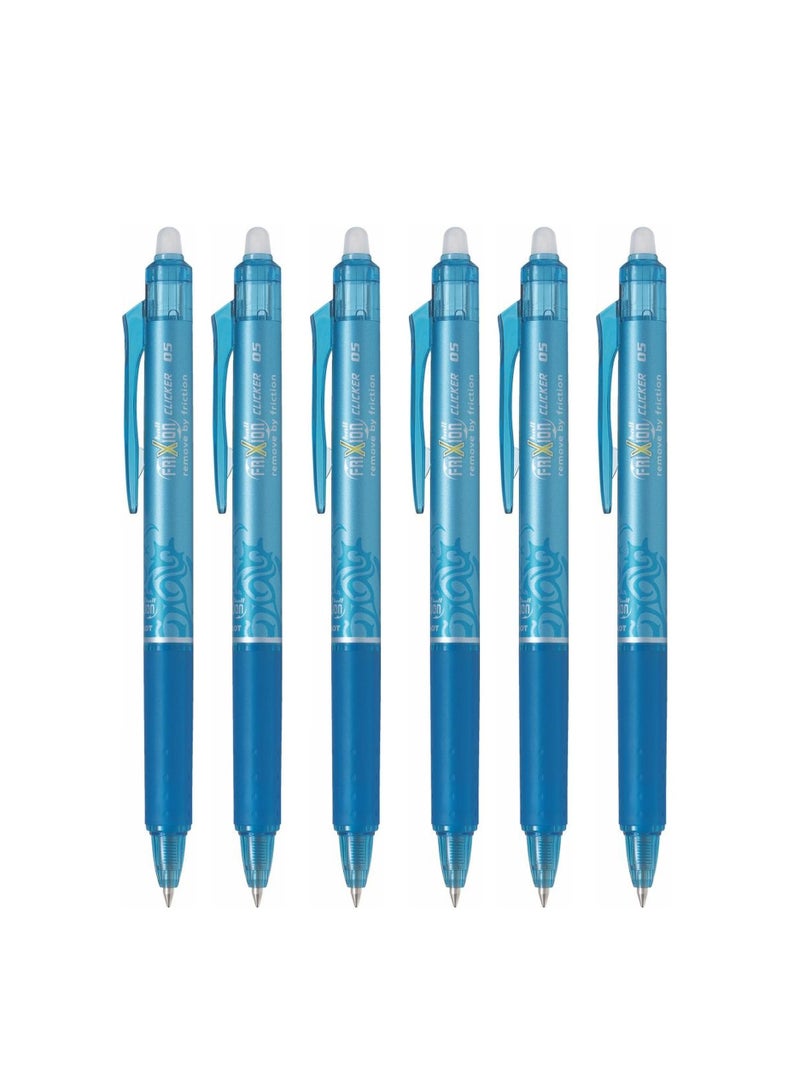 PILOT 6-Piece Frixion Clicker Erasable Ball Pen 0.5mm Tip Light Blue Ink - Image 1