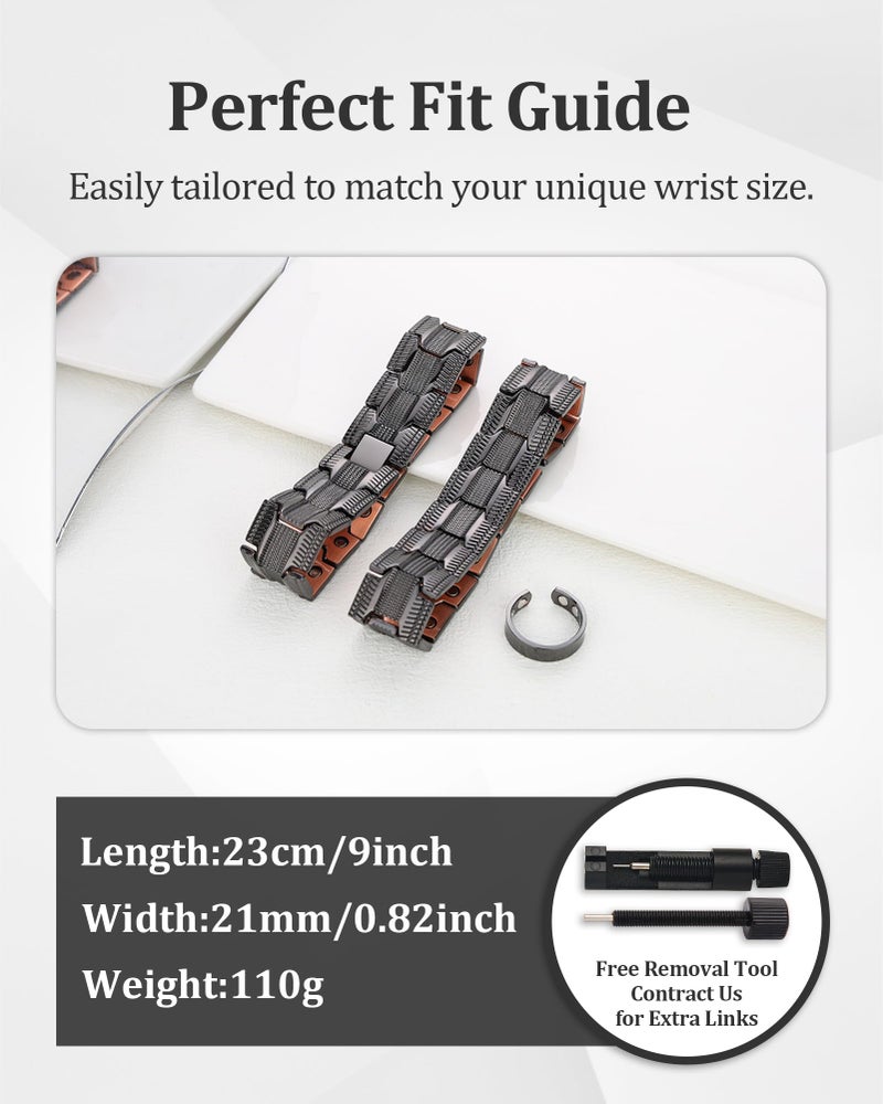 Fashtour 3X Copper Bracelet and Ring for Men, Triple Ultra Strength Magnets, Masculine Design Pure Copper Magnetic Bracelet, Adjustable Length with Sizing Tool (Black2) - Image 3