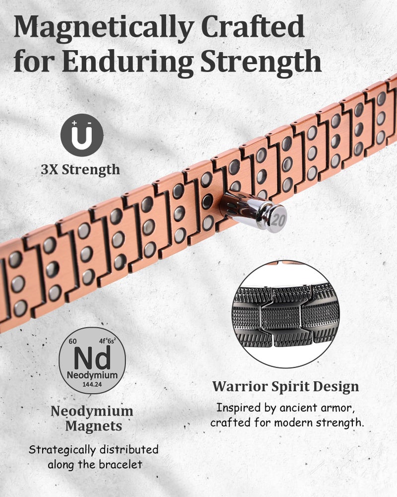 Fashtour 3X Copper Bracelet and Ring for Men, Triple Ultra Strength Magnets, Masculine Design Pure Copper Magnetic Bracelet, Adjustable Length with Sizing Tool (Black2) - Image 5