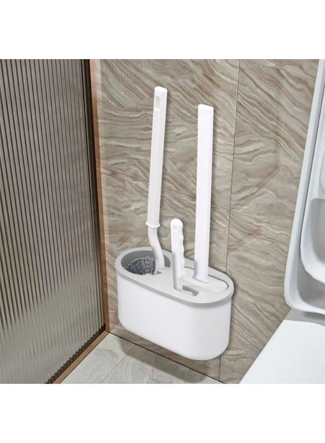 مجموعة 3 في 1 فرشة تنظيف المرحاض مع مسحة المياه وحامل جداري - إكسسوارات حمام تنظيف عميق، مدمجة وتوفير مساحة وخالية من الصدأ - Image 2