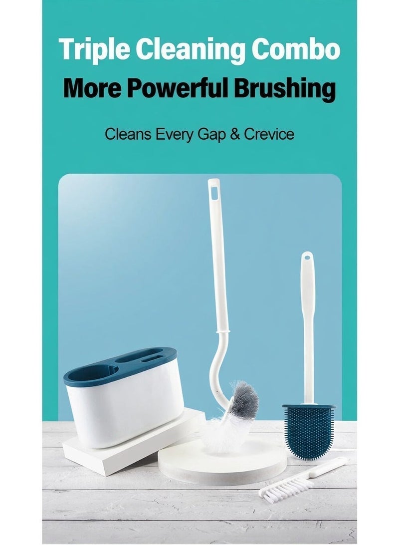 3-in-1 Wall Mounted Toilet Brush Set with Squeegee & Holder - Deep Cleaning Bathroom Accessories, Compact Space Saving & Rust-Free - Image 4