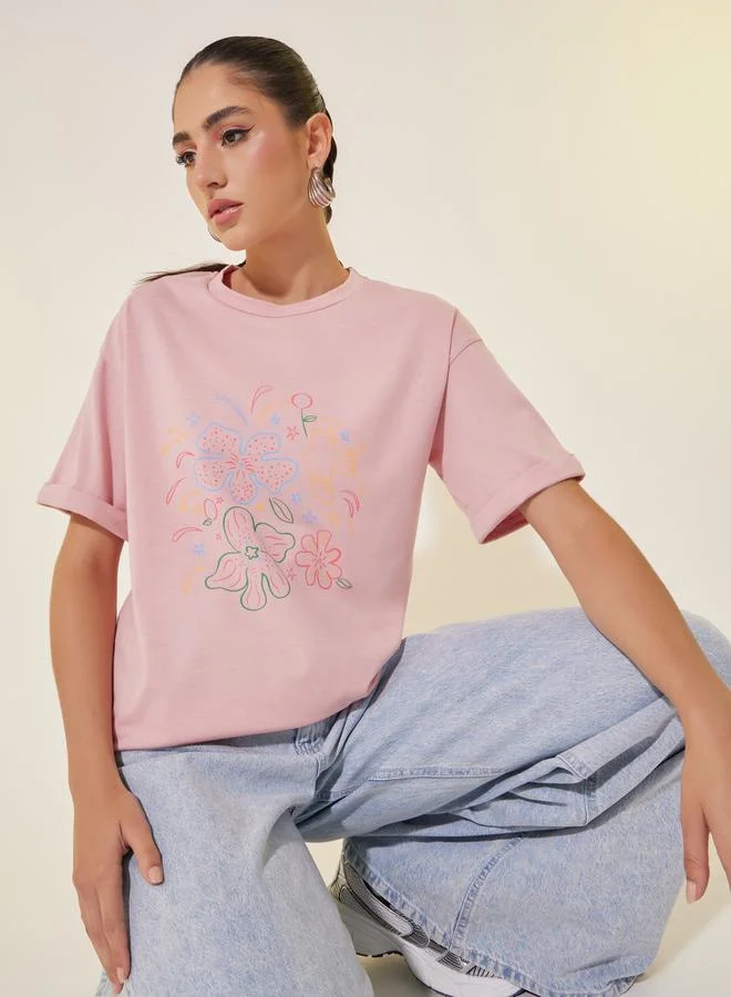 Take Two Floral Graphic Print Short Sleeve  T-Shirt