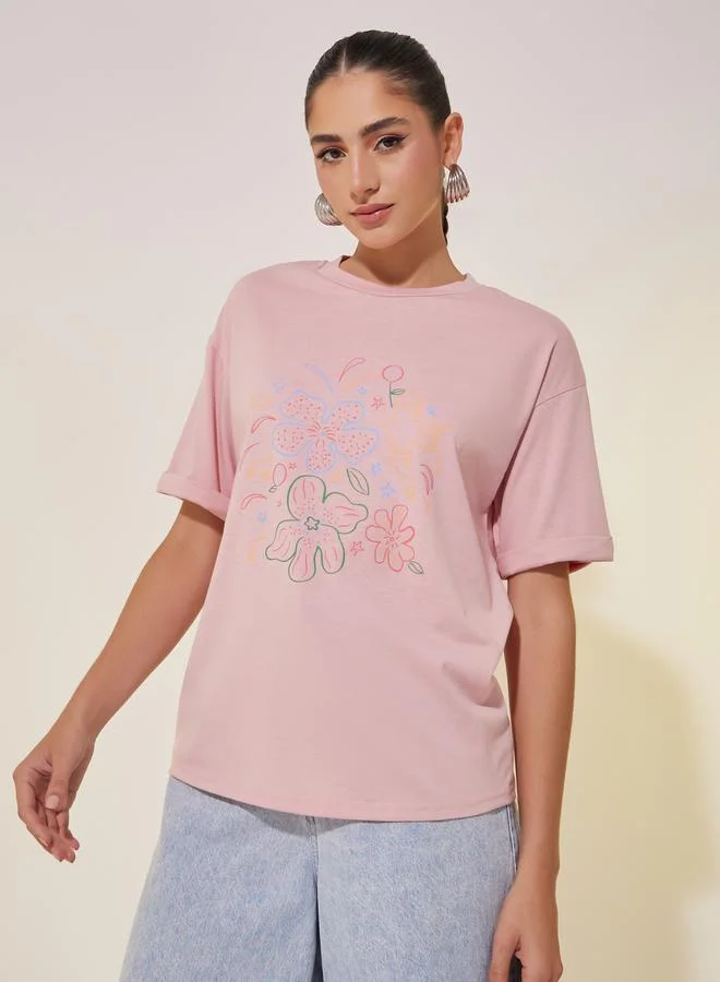 Take Two Floral Graphic Print Short Sleeve  T-Shirt