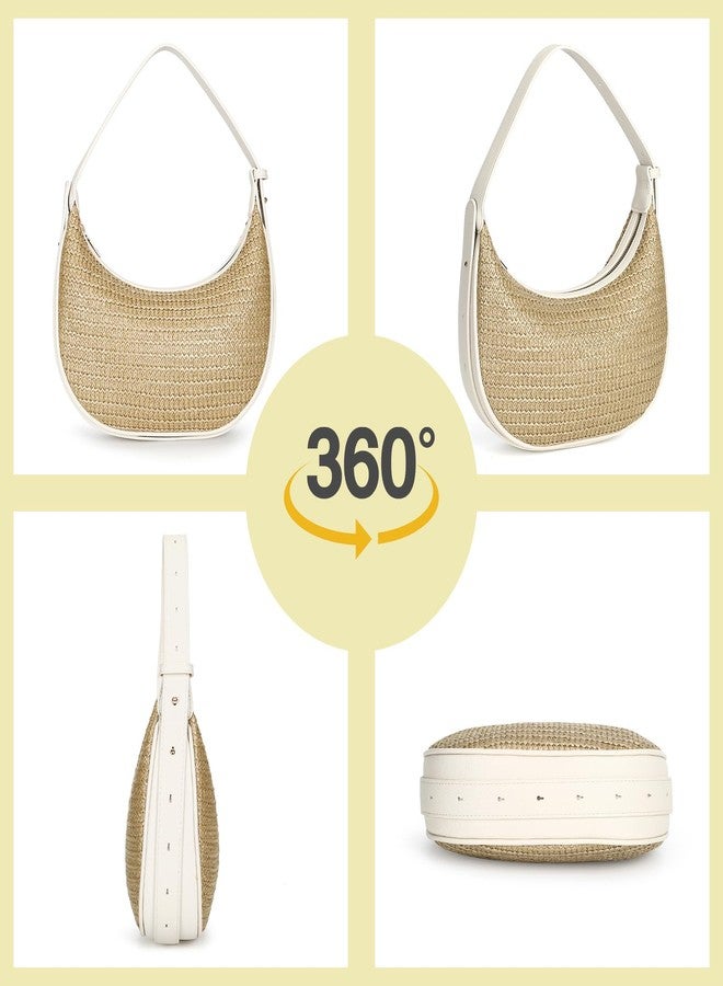 Herald Straw Crossbody Bag for Women Beach Woven Hobo Handbag Summer Chic Crescent Shoulder Purses with Adjustable Strap (Beige) - Image 3