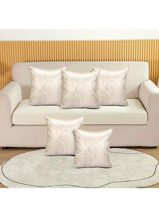 KINGLY 5 Packs Neutral Decorative Throw Pillow Covers 16x16 Inch for Living Room Couch Bed Sofa, Rustic Farmhouse Boho Home Decor, Soft Plush Striped Corduroy Square Cushion Cover 41x41cm (Cream) - Image 1