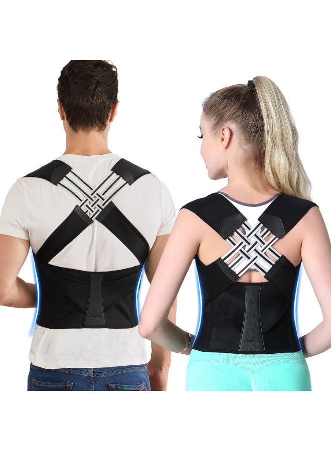 Posture Corrector for Women and Men,Adjustable Shoulder Straightener,Back Support Brace,Upper Spine scoliosis, hunchback Black Large - Image 1