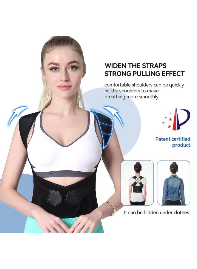 Posture Corrector for Women and Men,Adjustable Shoulder Straightener,Back Support Brace,Upper Spine scoliosis, hunchback Black Large - Image 2