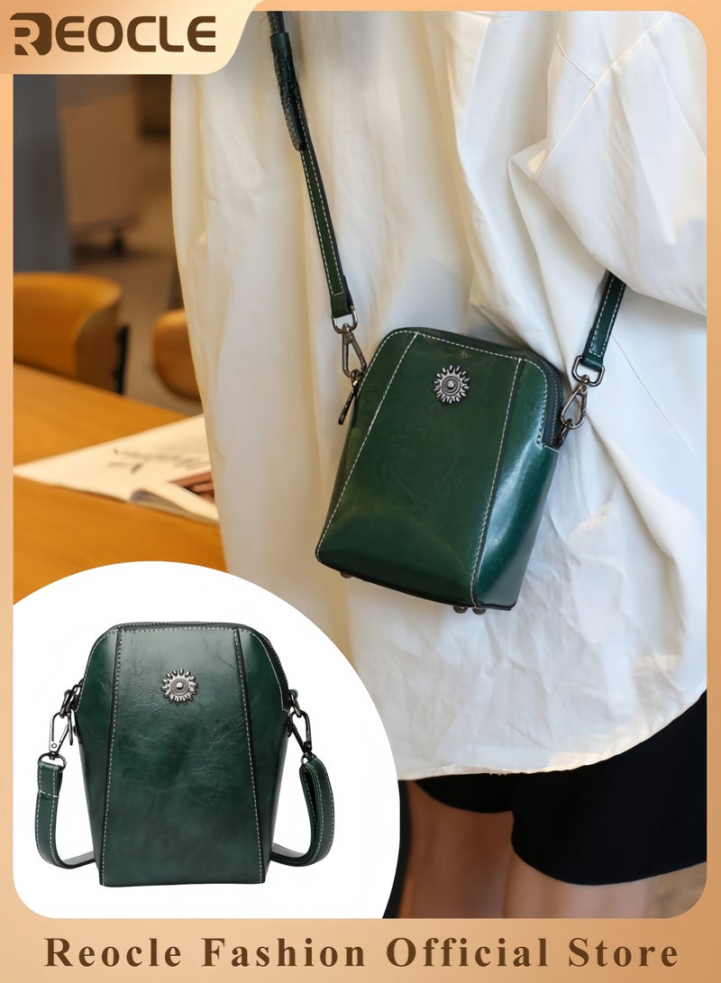 REOCLE Women's Mini Cell Phone Purse Leather Small Crossbody Bags Lightweight Cute Purses Retro All-Match Vertical Cellphone Bag - Image 1