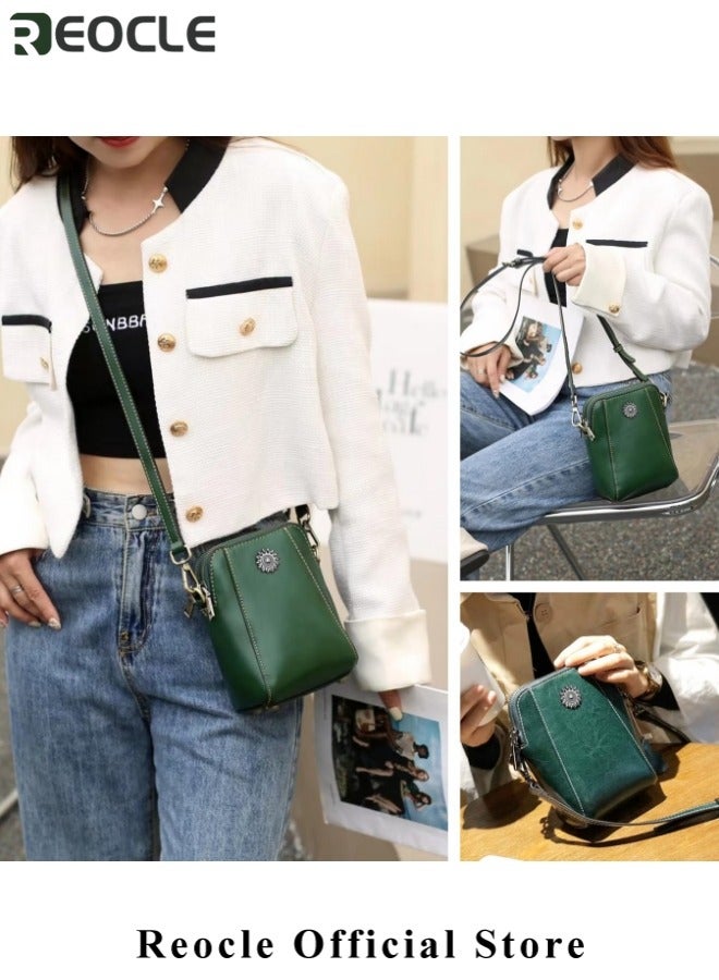 REOCLE Women's Mini Cell Phone Purse Leather Small Crossbody Bags Lightweight Cute Purses Retro All-Match Vertical Cellphone Bag - Image 2