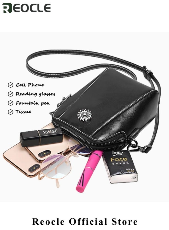 REOCLE Women's Mini Cell Phone Purse Leather Small Crossbody Bags Lightweight Cute Purses Retro All-Match Vertical Cellphone Bag - Image 3