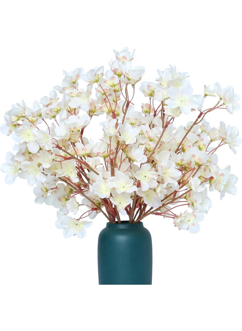 Y&D 4 Pcs Artificial Cherry Blossom Flowers Faux Branches White Silk Peach Bulk Flowers Stems for Outdoor Indoor Wedding Table Decor-40CM (White) - Image 1