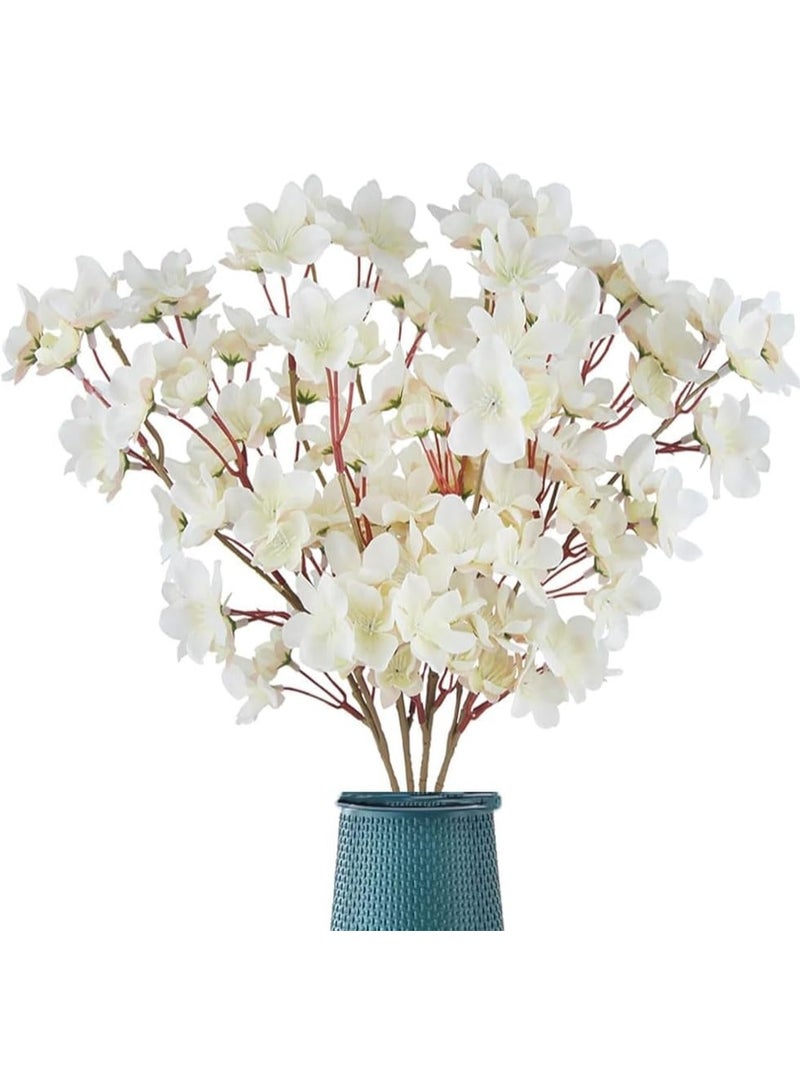 Y&D 4 Pcs Artificial Cherry Blossom Flowers Faux Branches White Silk Peach Bulk Flowers Stems for Outdoor Indoor Wedding Table Decor-40CM (White) - Image 5