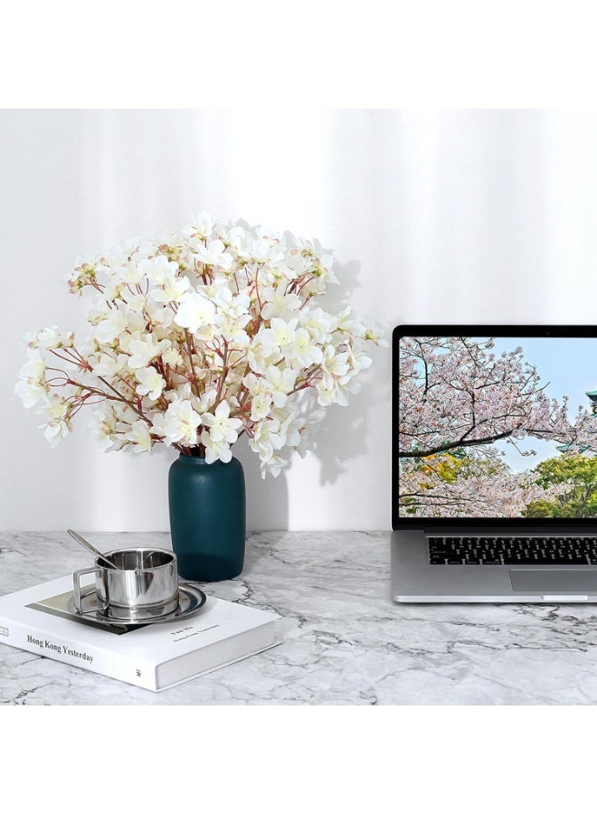 Y&D 4 Pcs Artificial Cherry Blossom Flowers Faux Branches White Silk Peach Bulk Flowers Stems for Outdoor Indoor Wedding Table Decor-40CM (White) - Image 4