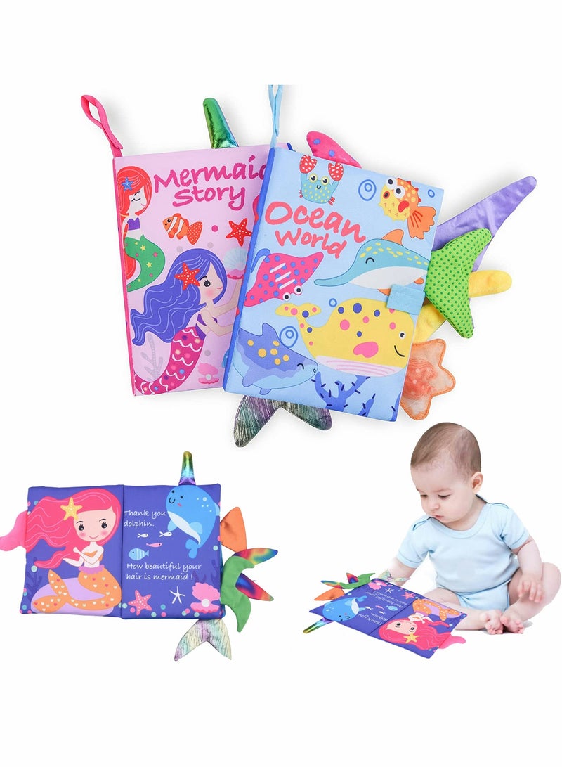 SYOSI Baby Cloth Books, Quiet Book, Baby Bath Book, Touch and Feel Crinkle Book for InfantsToddler, Baby First Books Soft Books NonToxic Fabric Early Development Toys for Boys  Girls, 2PCS  - Image 1