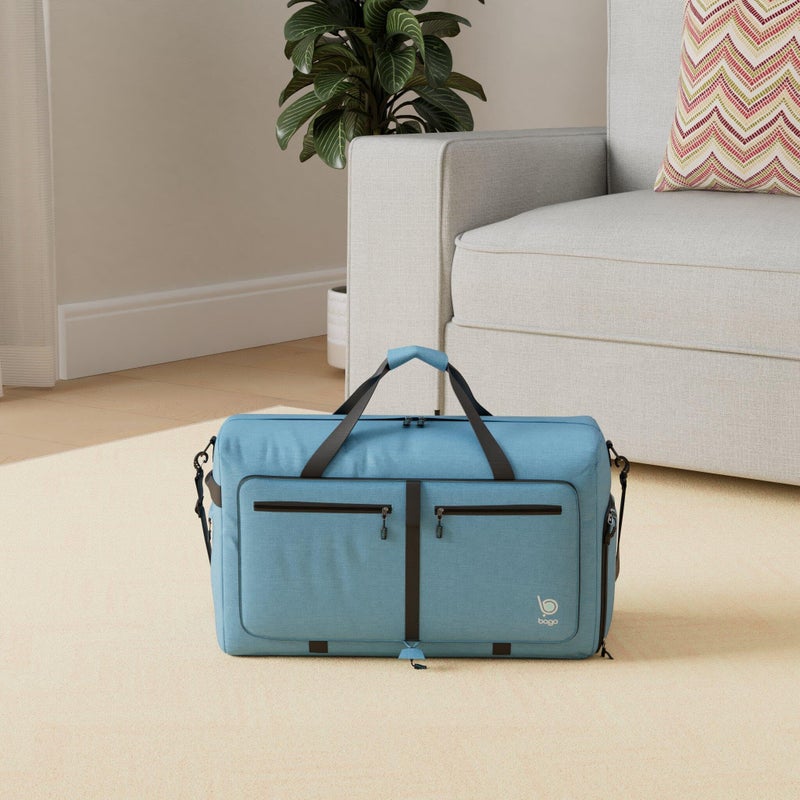Bago Foldable Duffel Bags for Traveling Women & Men - 60L Medium Packable Duffle Bag for Travel with Shoe Compartment - Water Repellant, Heavy Duty, Lightweight Folding & Collapsible (SnowBlue) - Image 2